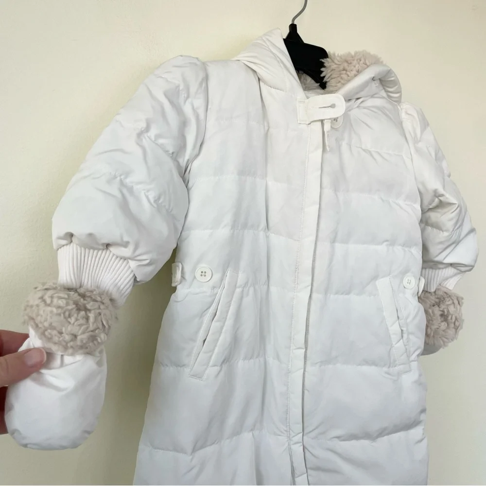 Baby Gap Down Filled Bunting Suit w Hood Mittens Booties 12-18 Months Ivory